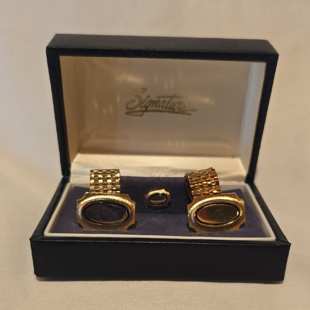Mens's Vintage Mesh Wrap Cuff Links & Tie Tack Pin "SIGNATURE".Nwot!